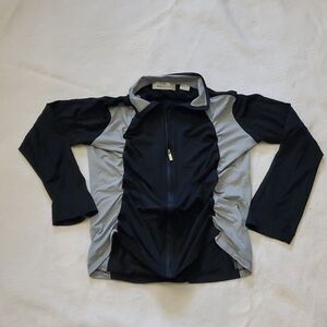 Bugatchi Women medium gray/black Zip ruching jacket long sleeve lightweight
